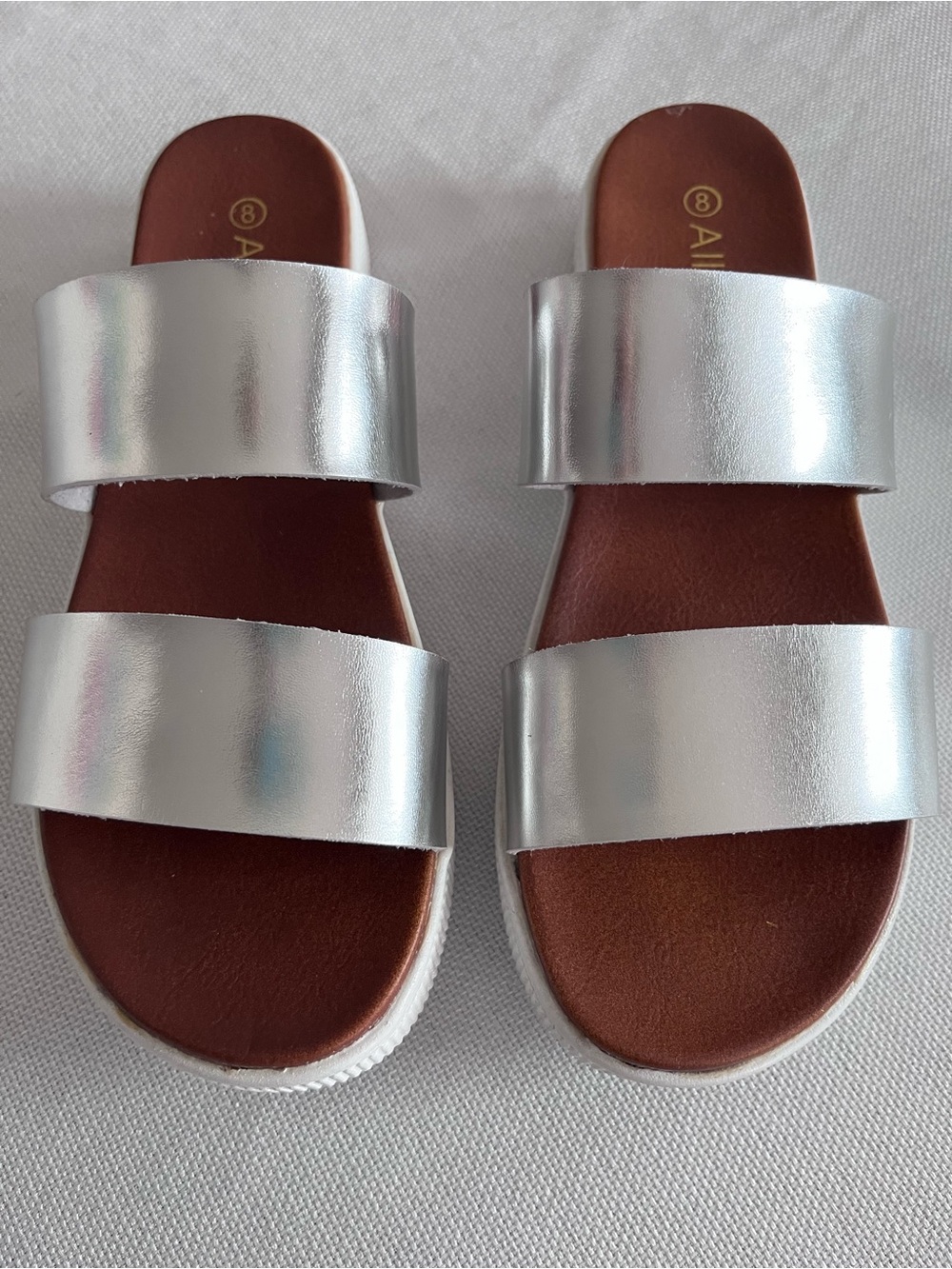 Allegra K Metallic Silver Double-Strap Slides Size 8